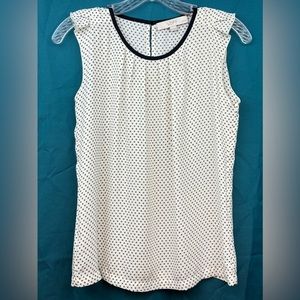 Ann Taylor LOFT Petites Sleeveless Ruffled Shoulder Sheer Polka Dot Blouse XSP